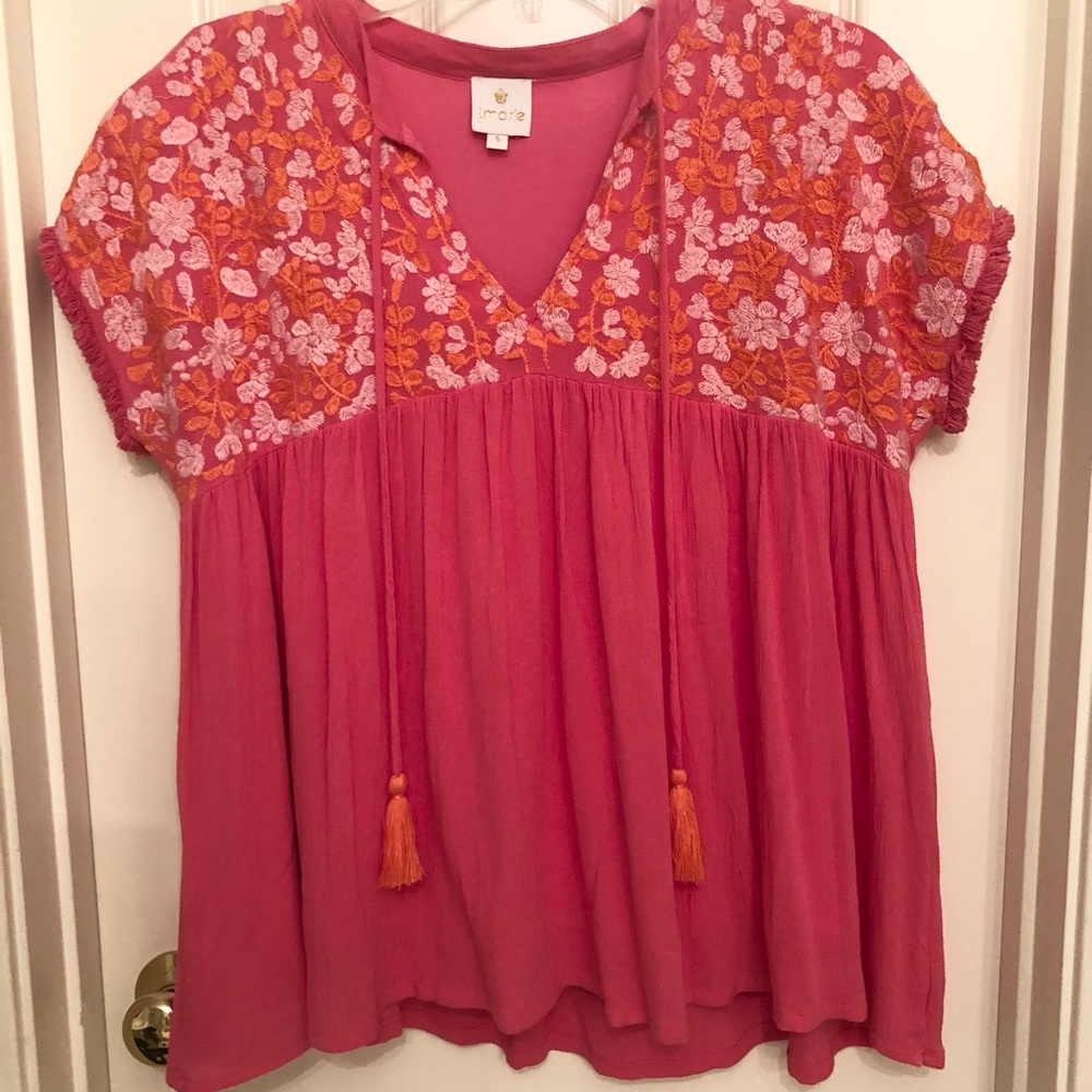 J Marie orange and pink embroidered shirt
